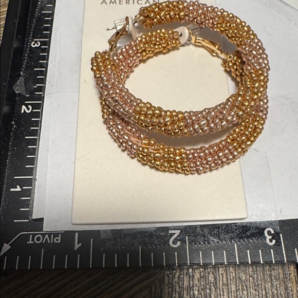 American Eagle Beaded Hoop Earrings Gold Pink Statement Boho (BR 1212/1) - Picture 3 of 3